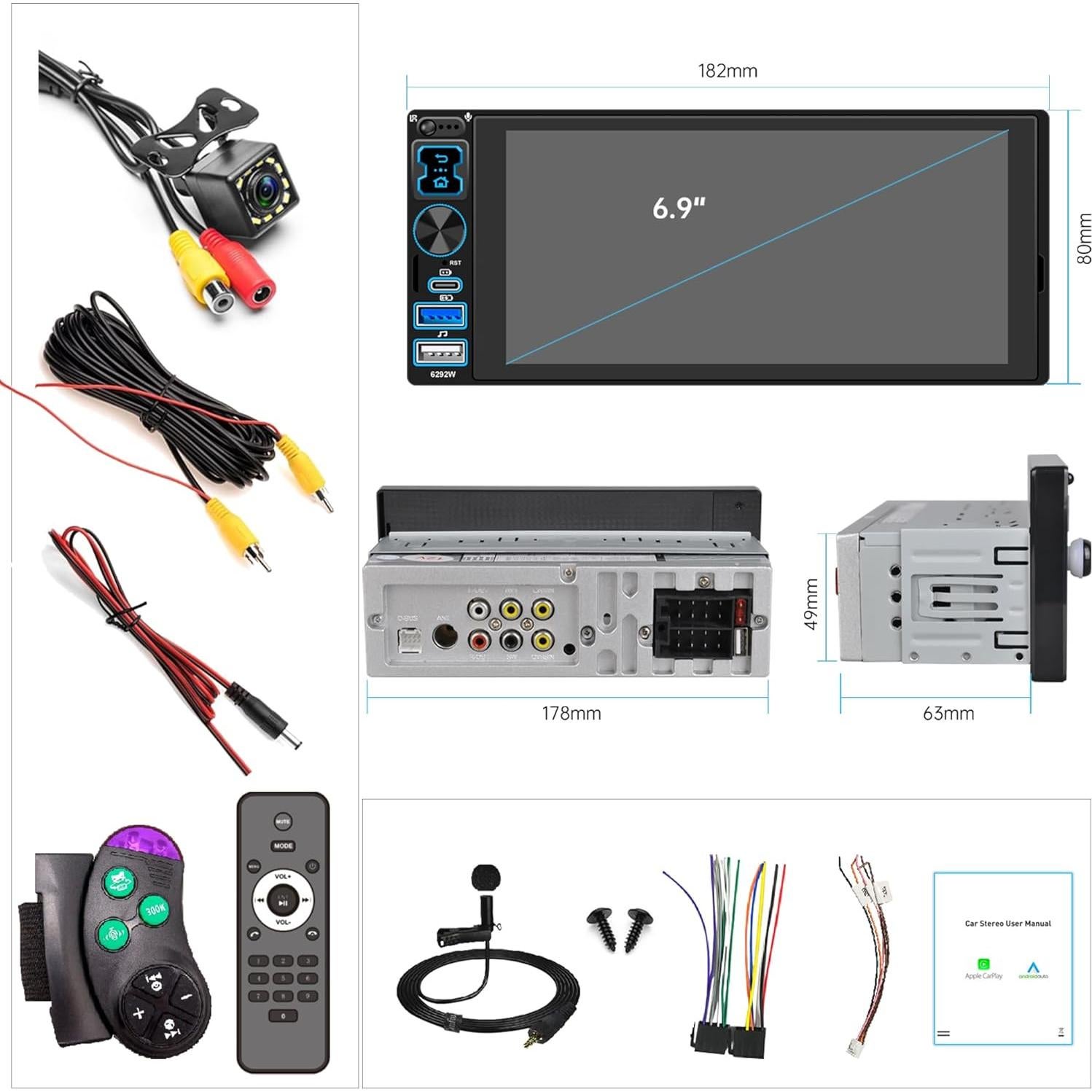 Estéreo de Coche Oeretzrac 1 DIN con Apple CarPlay y Android Auto