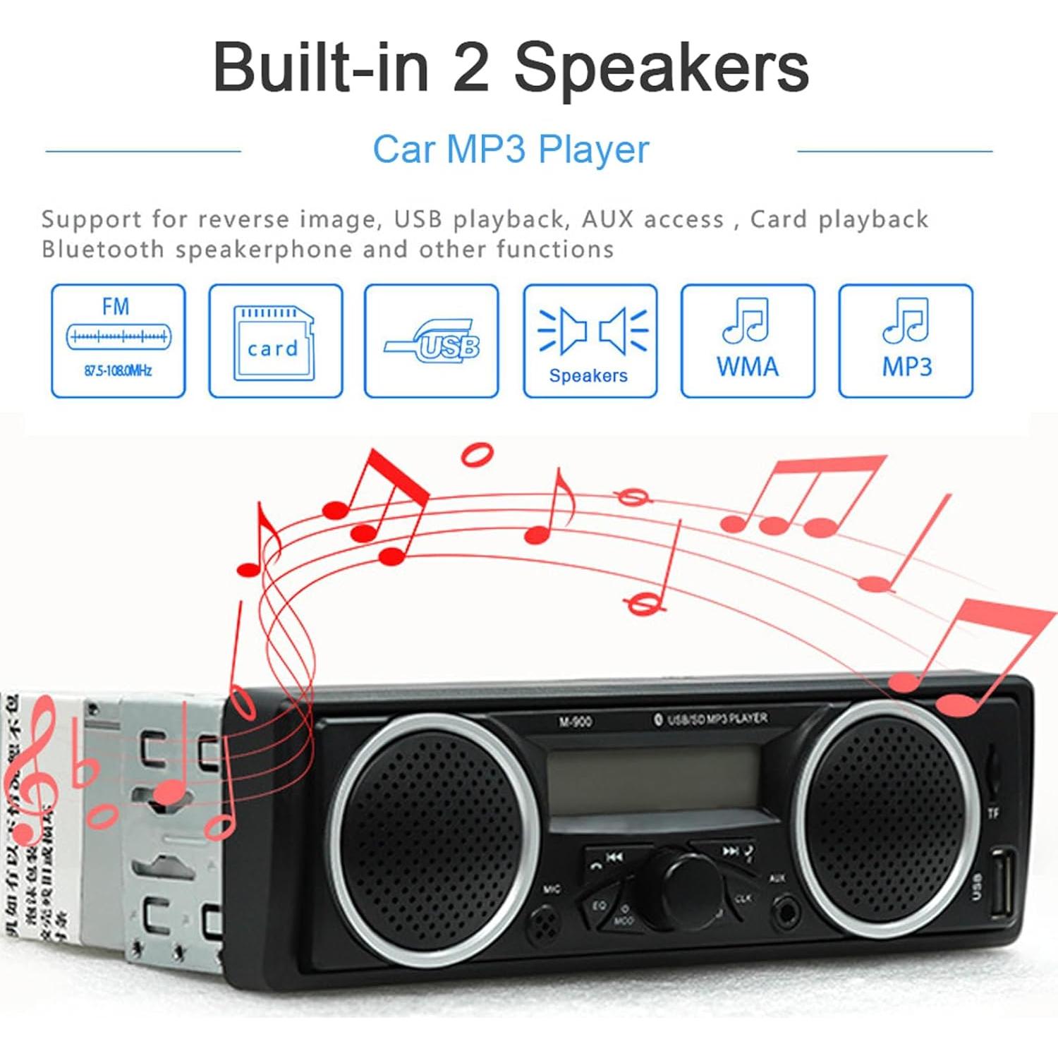 Estéreo de Coche Bluetooth VEQENMOT MT1000 12V-24V con 2 Altavoces