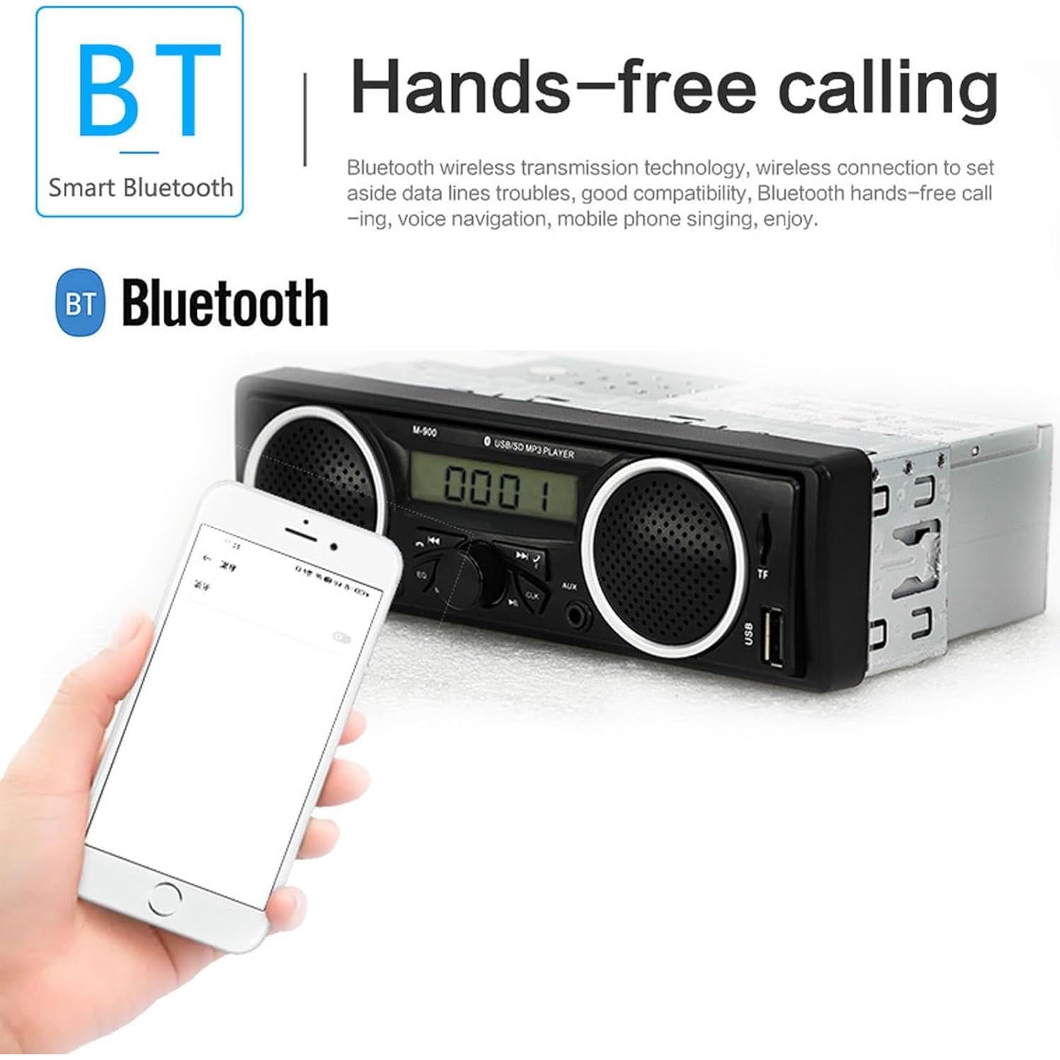 Estéreo de Coche Bluetooth VEQENMOT MT1000 12V-24V con 2 Altavoces