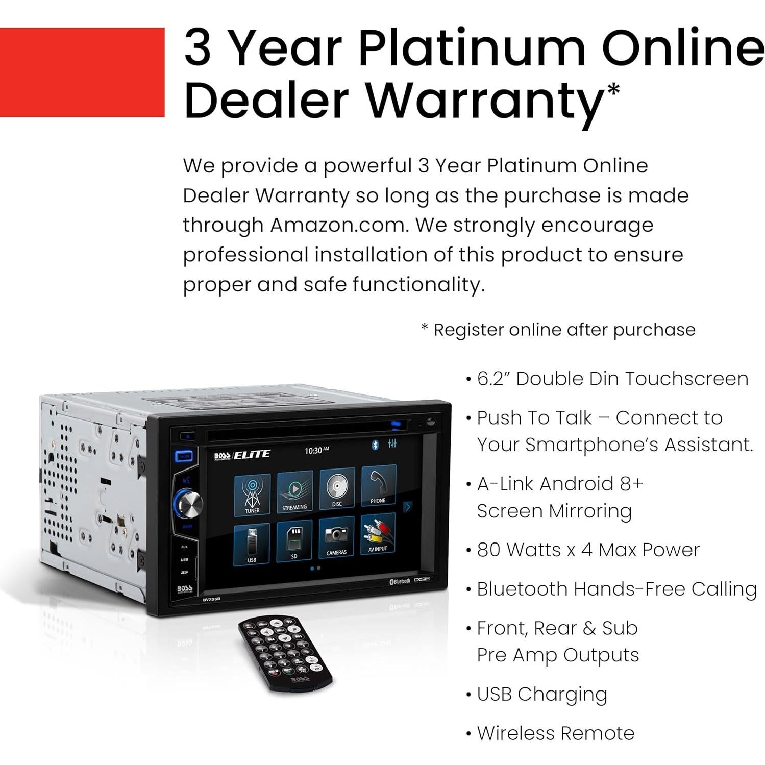 Estéreo Doble Din BOSS Audio BV755B Bluetooth 6.2" Pantalla Táctil