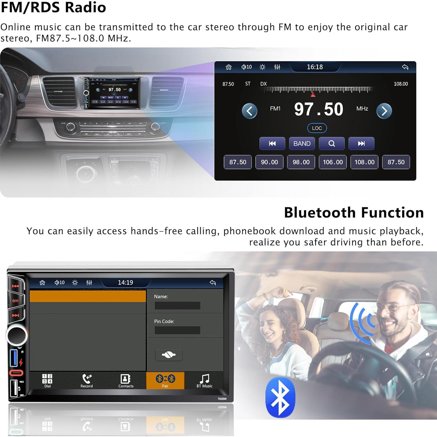 Estéreo de Coche Double Din Emeito 7" Bluetooth 5.2 180W