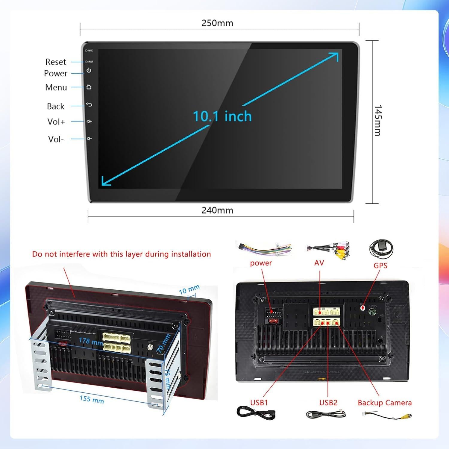 Receptor de Radio Estéreo para Auto Liehuzhekeji 10.1" HD
