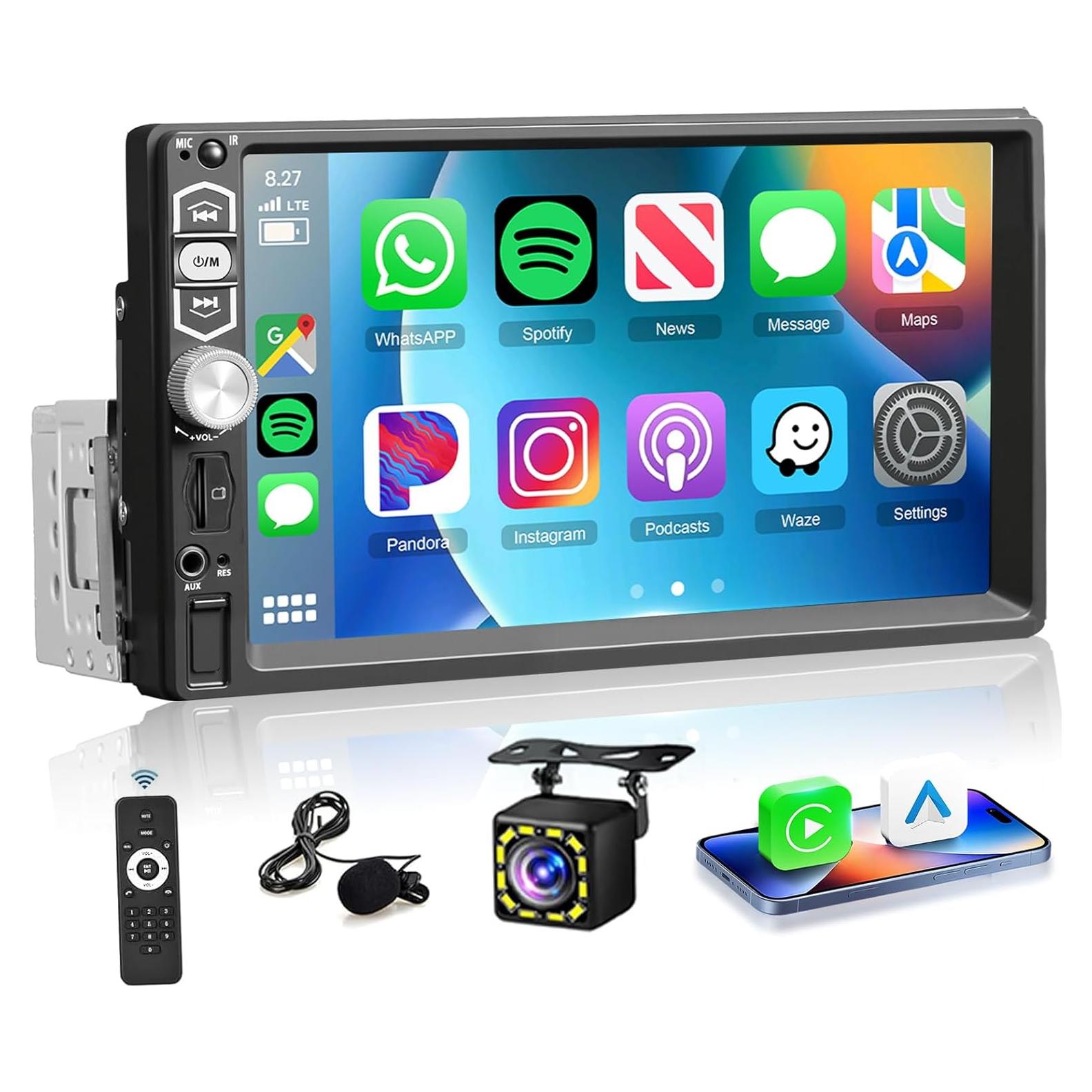 Estéreo de Coche Podofo 7" Carplay Android Auto Bluetooth