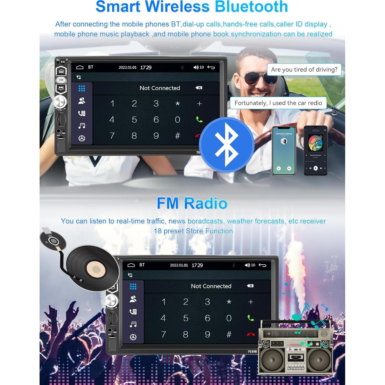 Estéreo de Coche Podofo 7" Carplay Android Auto Bluetooth