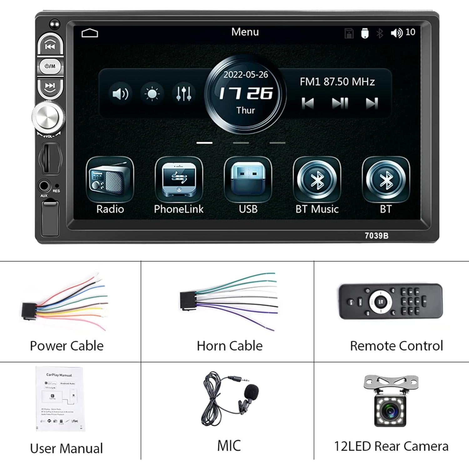 Estéreo de Coche Podofo 7" Carplay Android Auto Bluetooth