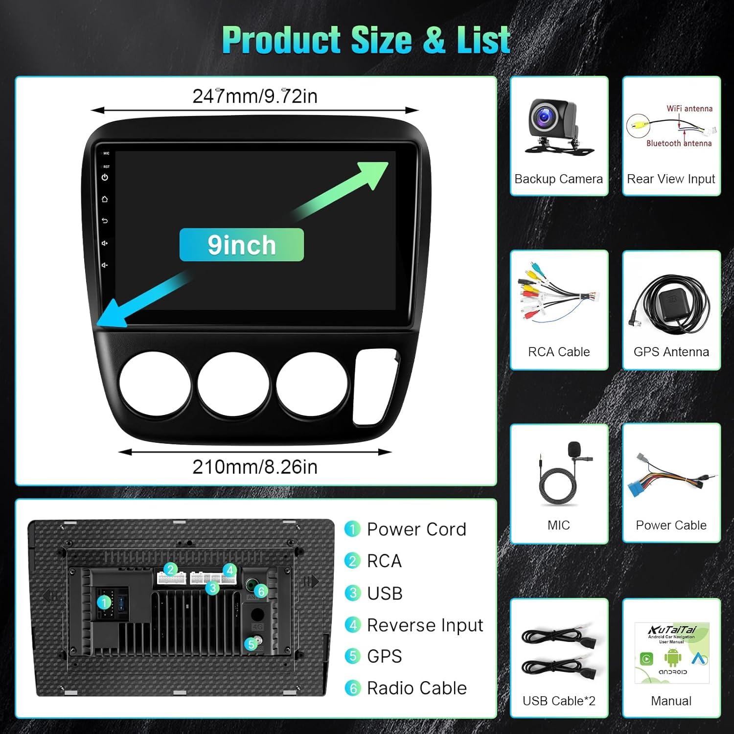 Estéreo de coche Android 9" Kutaitai para Honda CRV 1997-2001