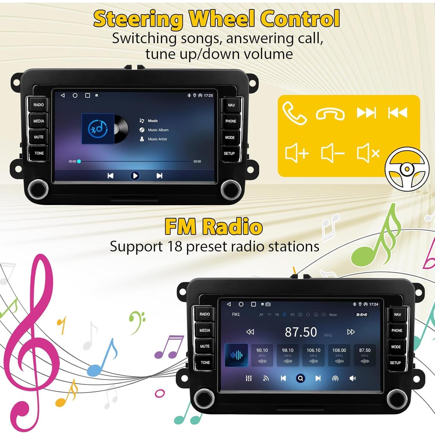 Estéreo de Coche UUTouIoI 7" Android 12 GPS CarPlay VW