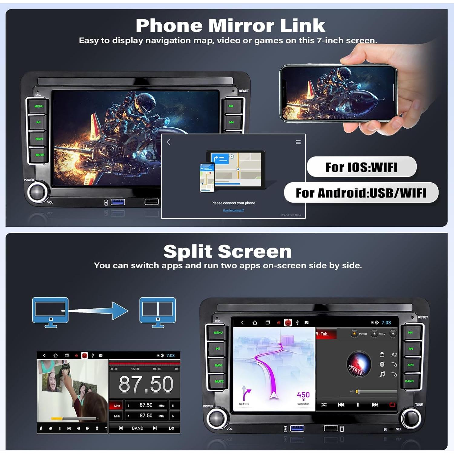 Estéreo de Coche Android 7" UNITOPSCI 2GB RAM 32GB VW