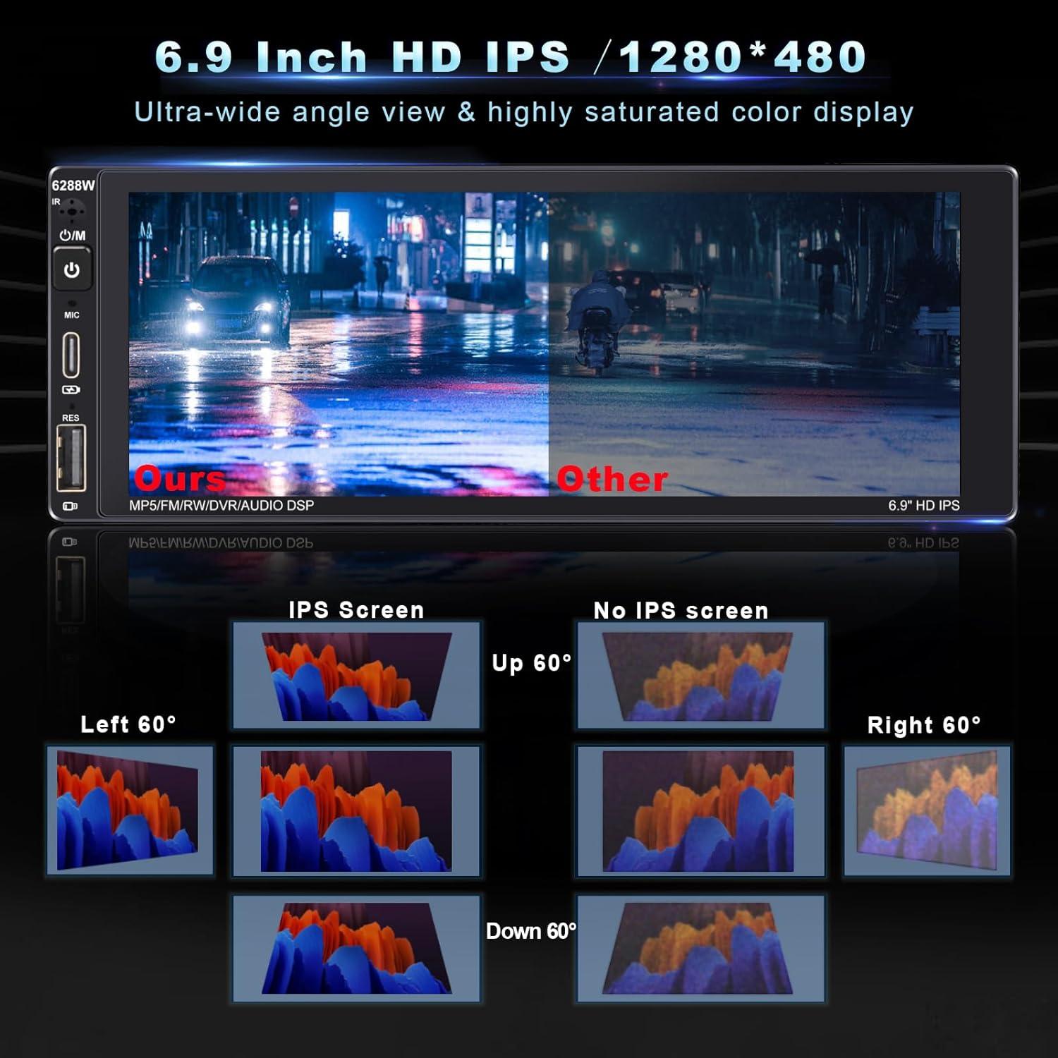 Estéreo de Coche DWMM Single Din 6.9" Bluetooth CarPlay