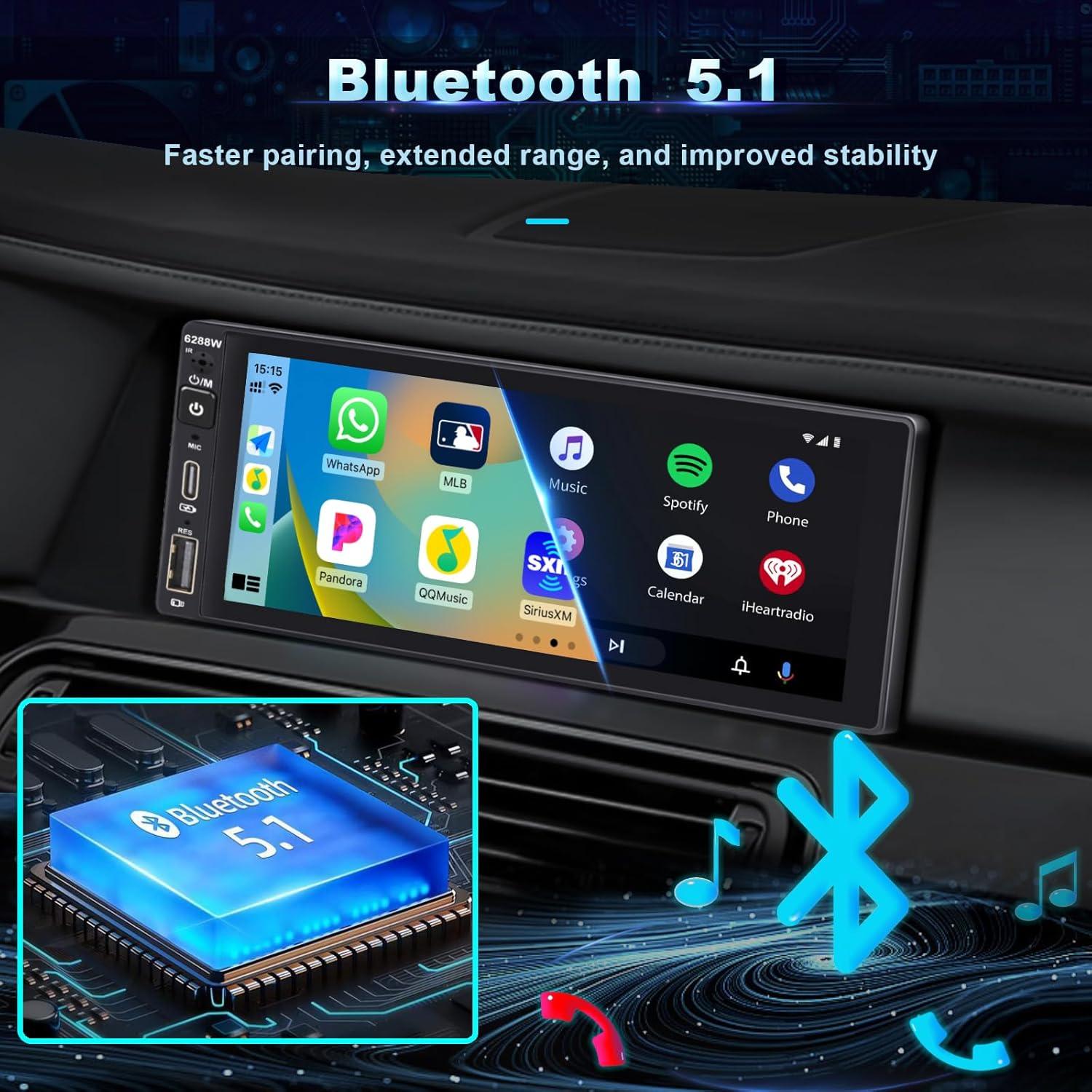 Estéreo de Coche DWMM Single Din 6.9" Bluetooth CarPlay