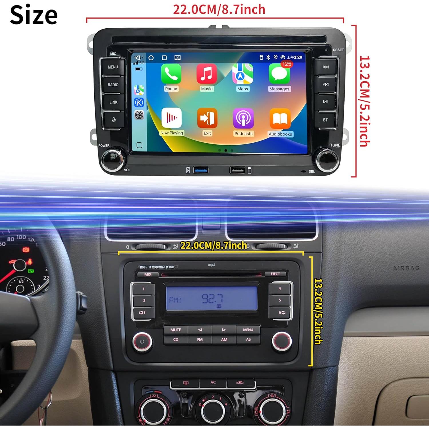 Estéreo de Coche Doble DIN Prideoy 7" para Volkswagen/Seat