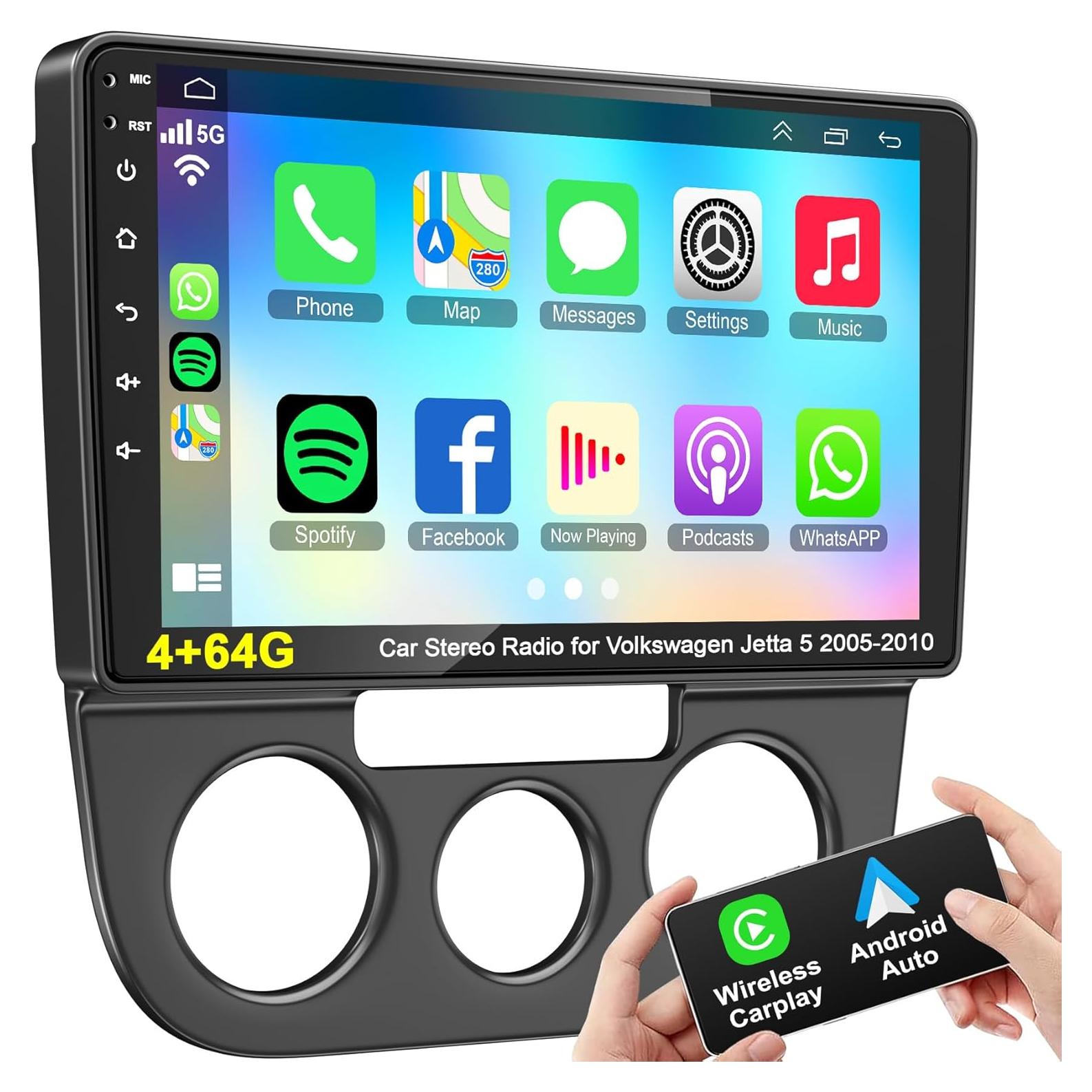 Radio de Coche Android 13 Electrosmart para VW Jetta 5 2005-2010, Pantalla IPS 10" (25.4 cm), 4+64GB, CarPlay y Android Auto Inalámbricos, GPS, Bluetooth 5.2