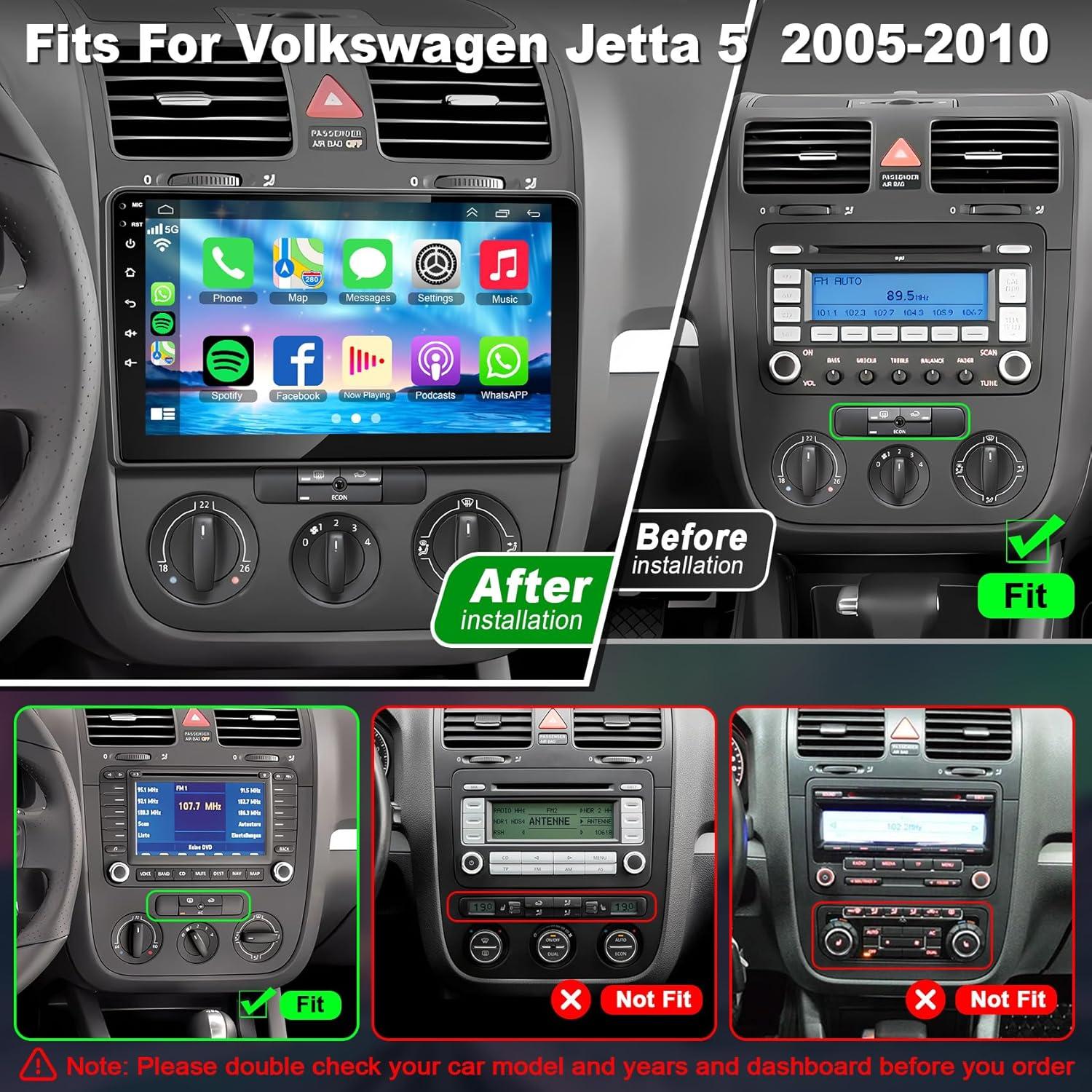 Radio de Coche Android 13 Electrosmart para VW Jetta 5 2005-2010, Pantalla IPS 10" (25.4 cm), 4+64GB, CarPlay y Android Auto Inalámbricos, GPS, Bluetooth 5.2