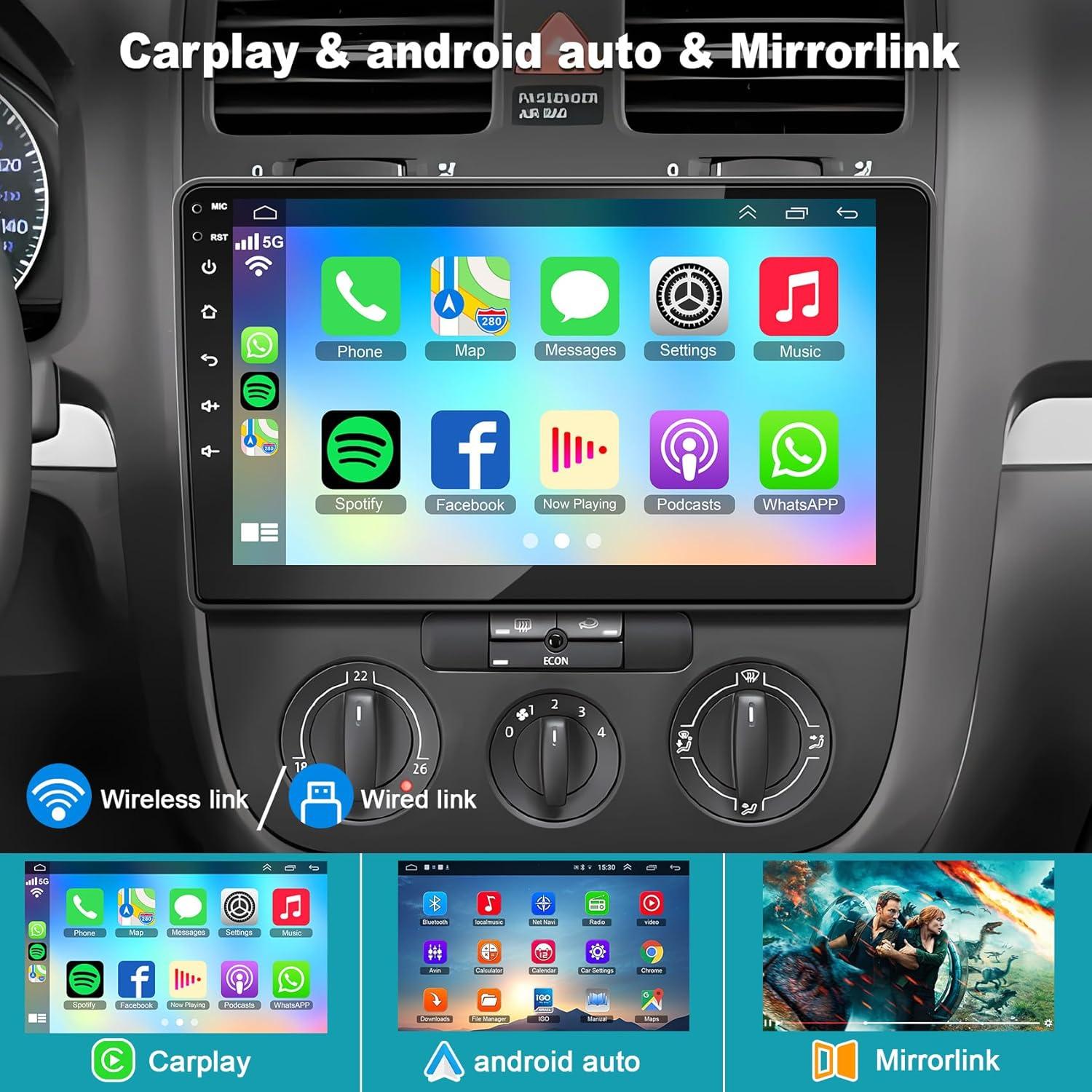 Radio de Coche Android 13 Electrosmart para VW Jetta 5 2005-2010, Pantalla IPS 10" (25.4 cm), 4+64GB, CarPlay y Android Auto Inalámbricos, GPS, Bluetooth 5.2