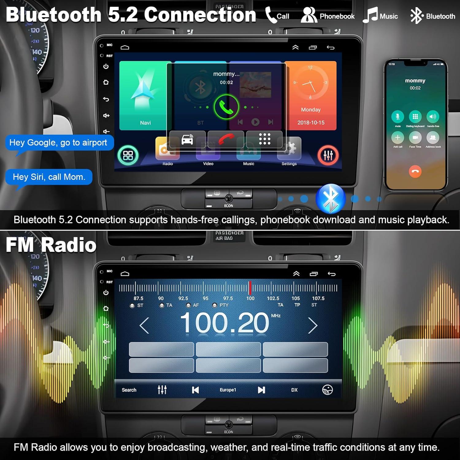 Radio de Coche Android 13 Electrosmart para VW Jetta 5 2005-2010, Pantalla IPS 10" (25.4 cm), 4+64GB, CarPlay y Android Auto Inalámbricos, GPS, Bluetooth 5.2