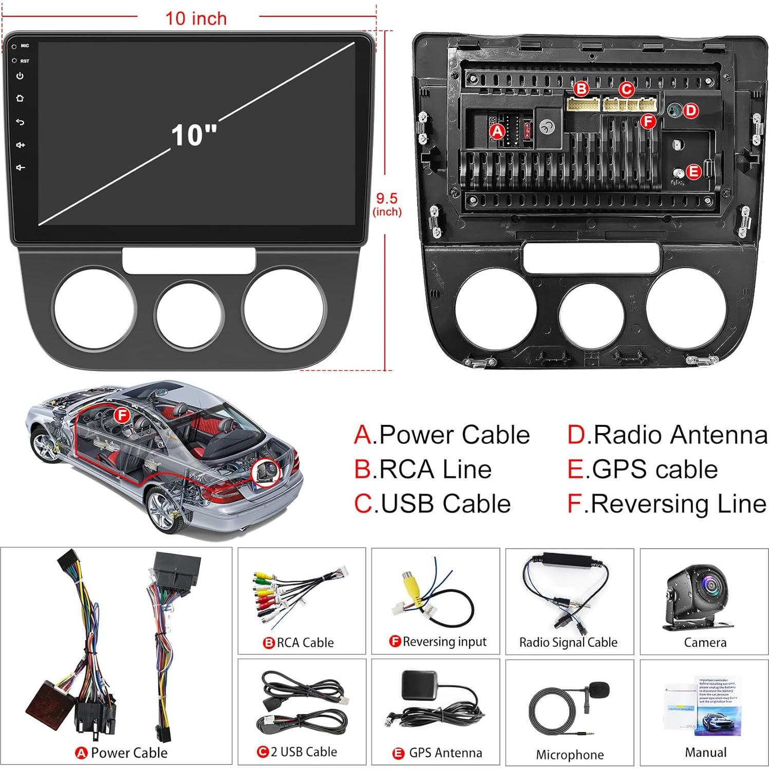 Radio de Coche Android 13 Electrosmart para VW Jetta 5 2005-2010, Pantalla IPS 10" (25.4 cm), 4+64GB, CarPlay y Android Auto Inalámbricos, GPS, Bluetooth 5.2