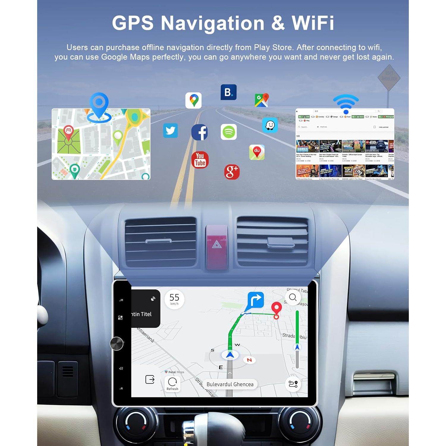 Radio de un solo din Podofo 10.4" HD Carplay Android Auto GPS