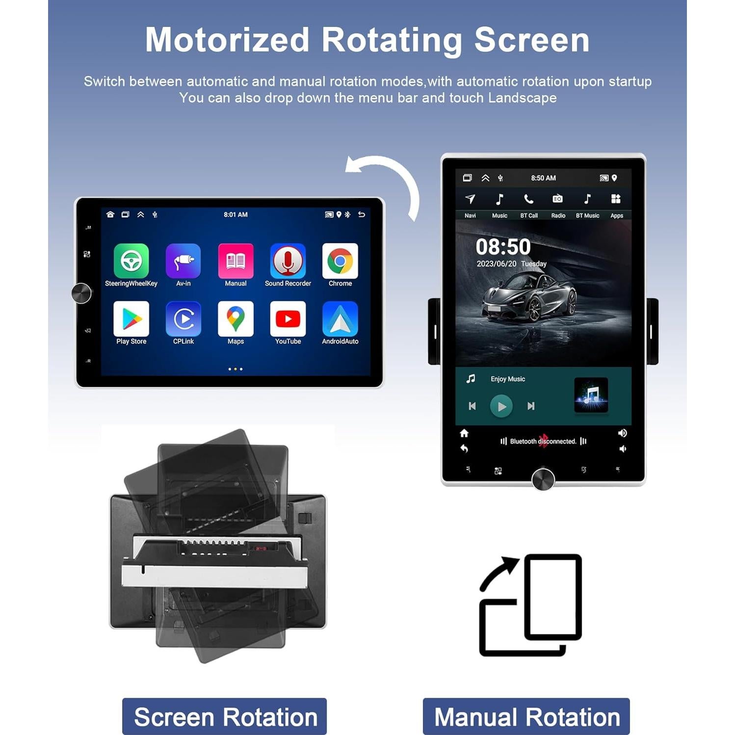 Radio de un solo din Podofo 10.4" HD Carplay Android Auto GPS