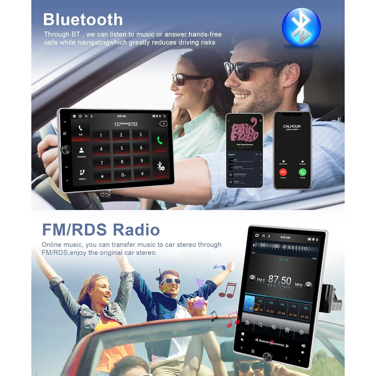 Radio de un solo din Podofo 10.4" HD Carplay Android Auto GPS