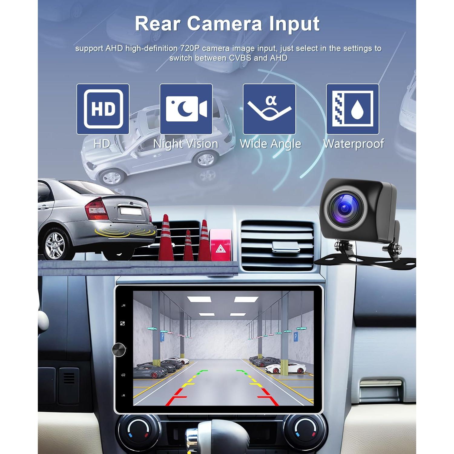 Radio de un solo din Podofo 10.4" HD Carplay Android Auto GPS