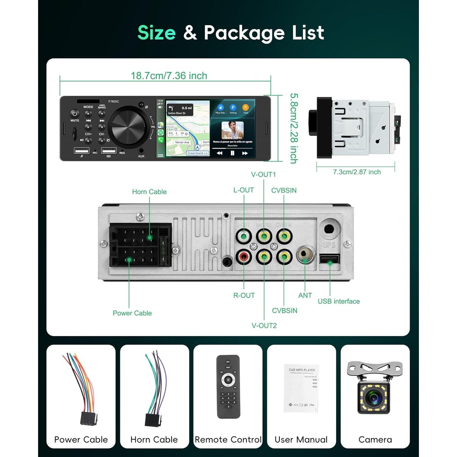 Estéreo de Coche Sellrich 1 Din 4" CarPlay Bluetooth FM