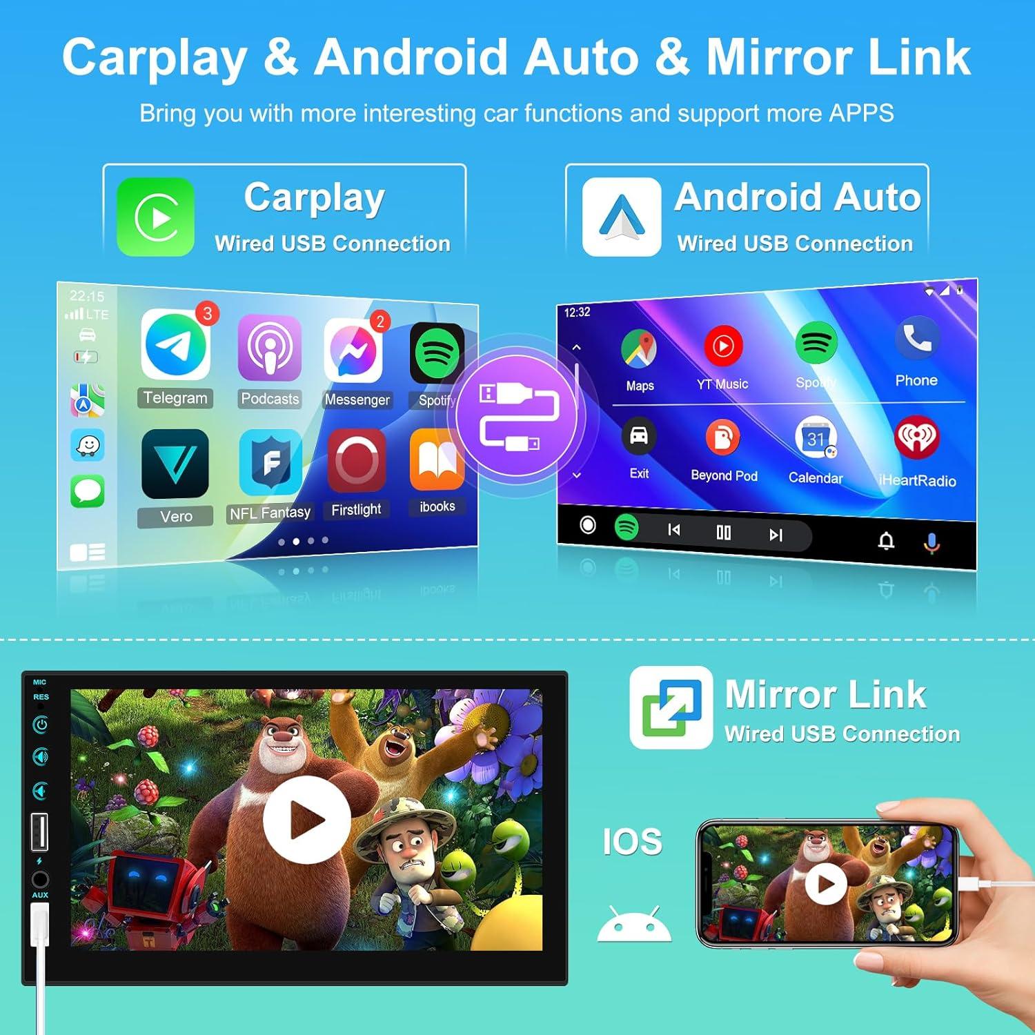 Estéreo de Coche NHOPEEW 1 Din 7" Pantalla Táctil Bluetooth