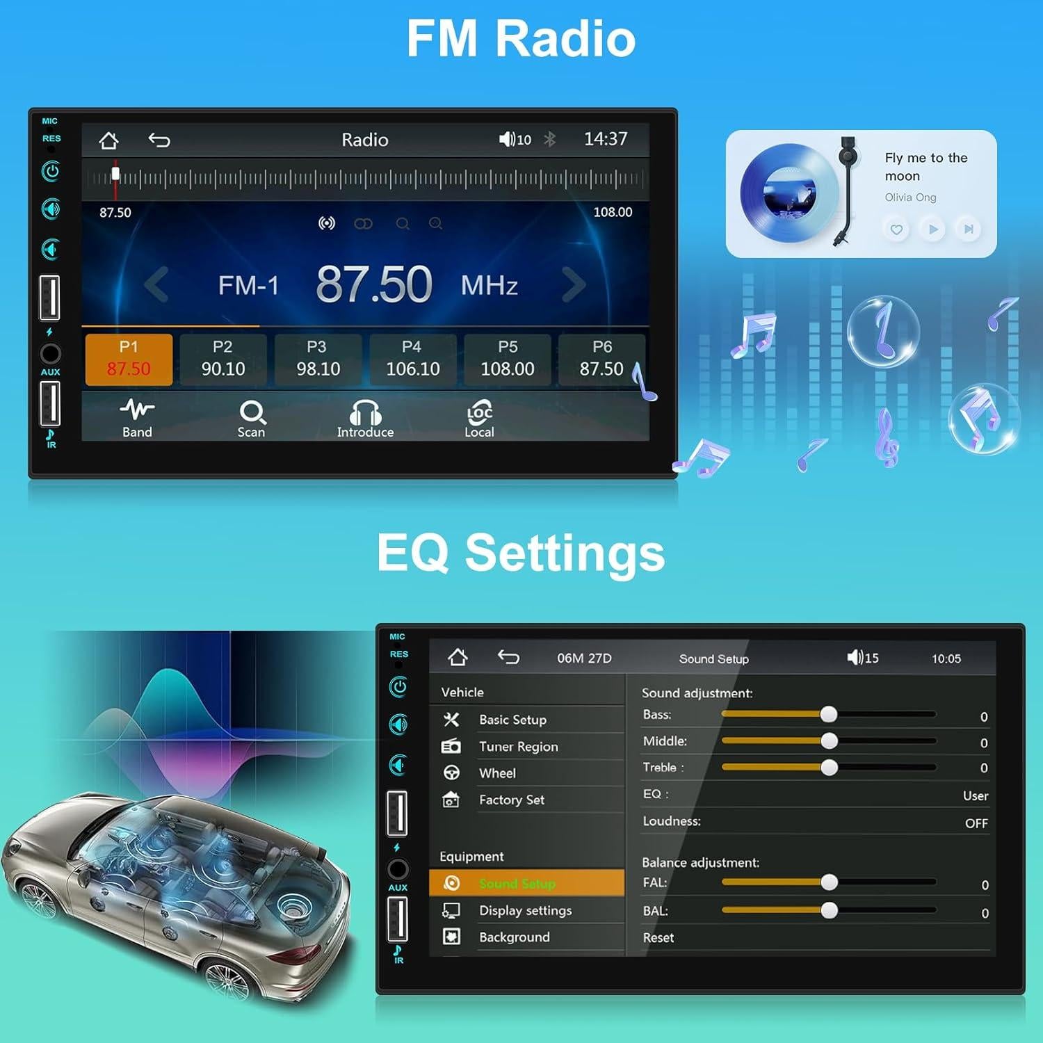 Estéreo de Coche NHOPEEW 1 Din 7" Pantalla Táctil Bluetooth