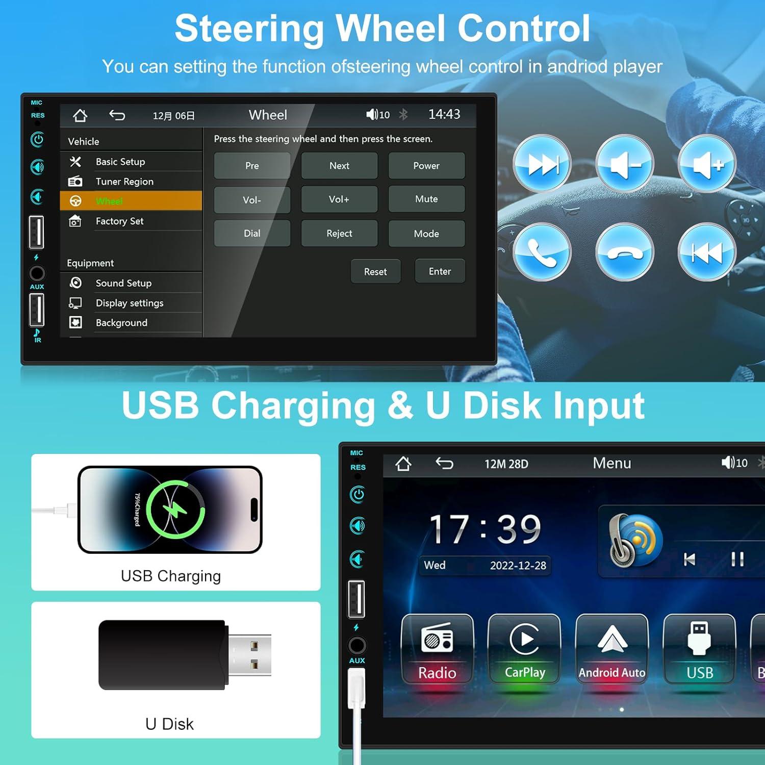 Estéreo de Coche NHOPEEW 1 Din 7" Pantalla Táctil Bluetooth