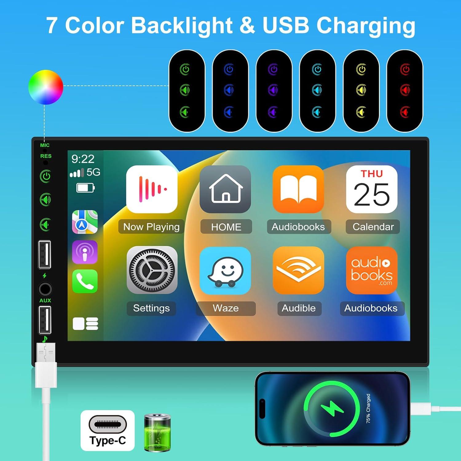 Estéreo de Coche NHOPEEW 1 Din 7" Pantalla Táctil Bluetooth