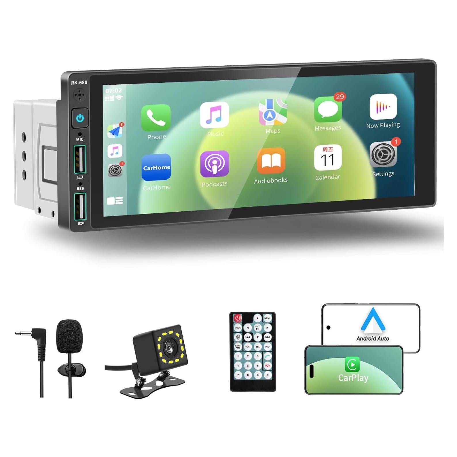 Radio de Coche REAKOSOUND Single DIN 6.9" Bluetooth GPS