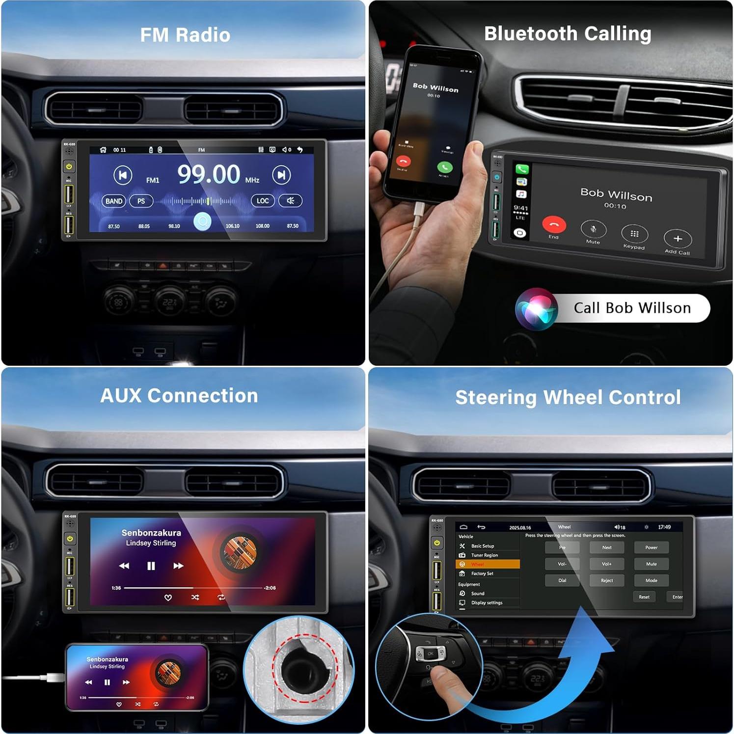 Radio de Coche REAKOSOUND Single DIN 6.9" Bluetooth GPS