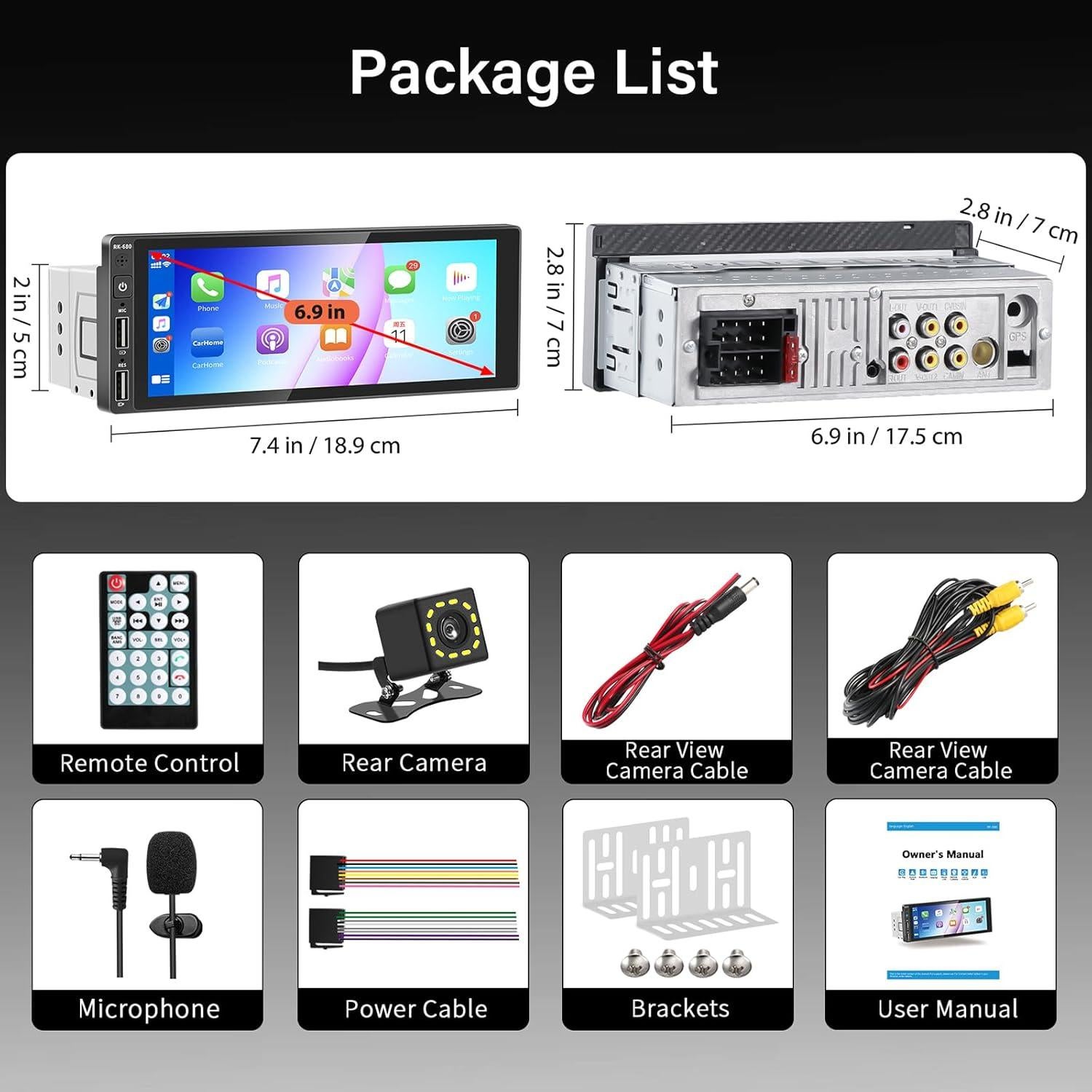 Radio de Coche REAKOSOUND Single DIN 6.9" Bluetooth GPS