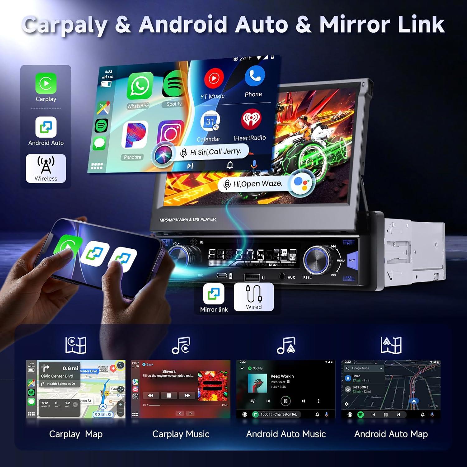 Estéreo de Coche Driauto 1 Din Pantalla Táctil 7" CarPlay