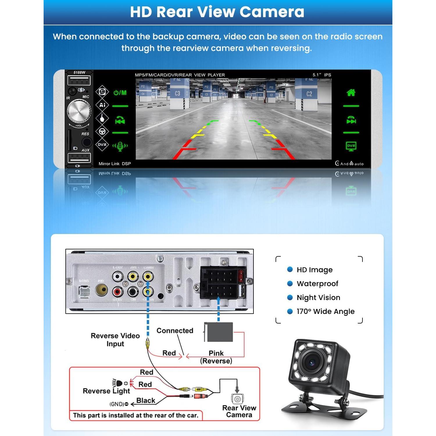 Estéreo de Coche Roinvou 1 Din 5 Pulgadas Bluetooth Carplay