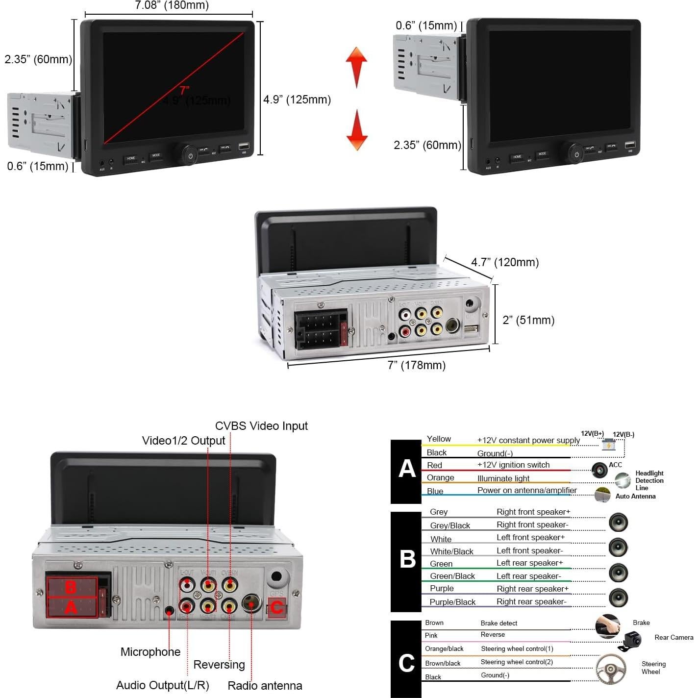 Estéreo de Coche Alondy 7" Pantalla Táctil Bluetooth USB