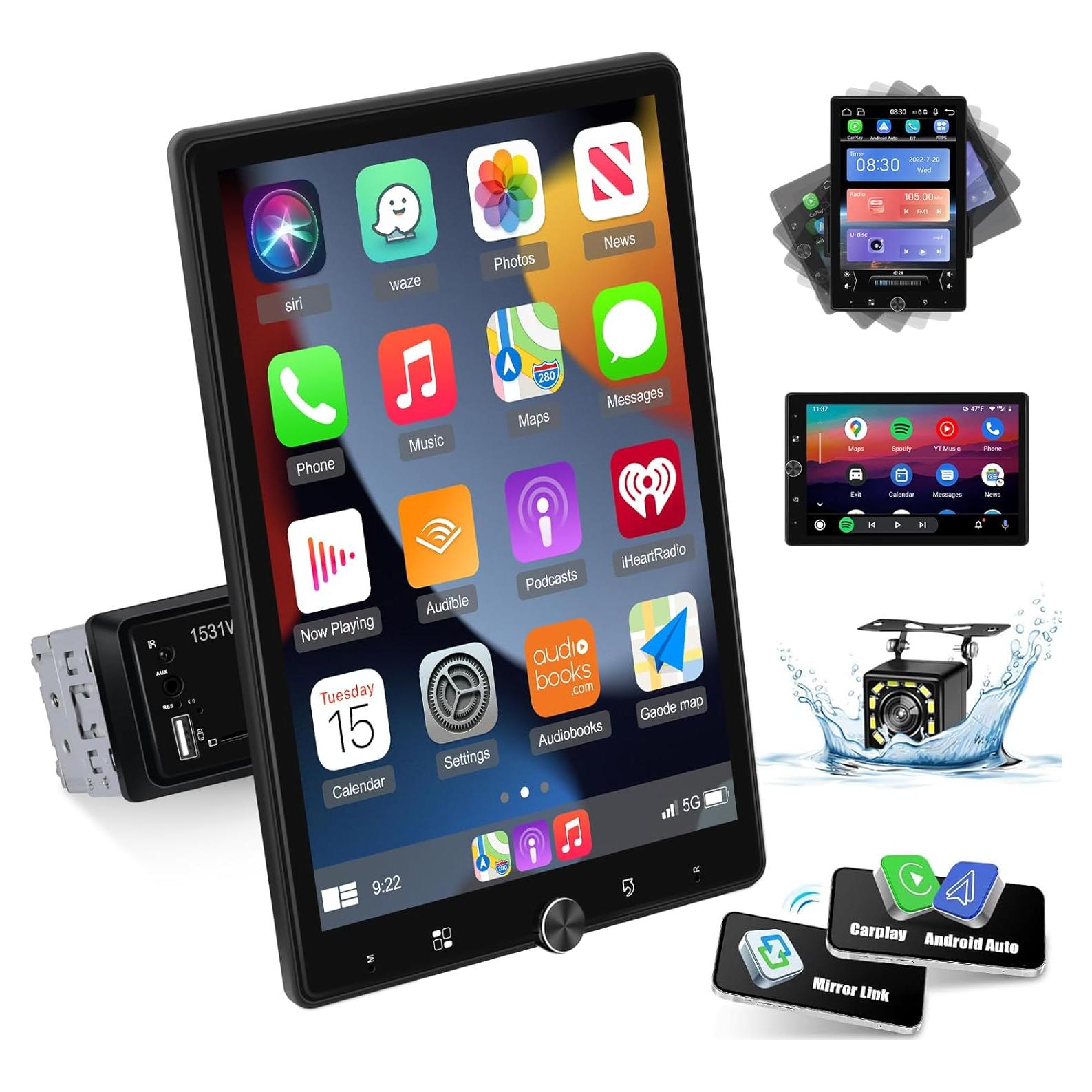 Estéreo de coche 1 Din EKAT 10.4" Pantalla Táctil Carplay GPS