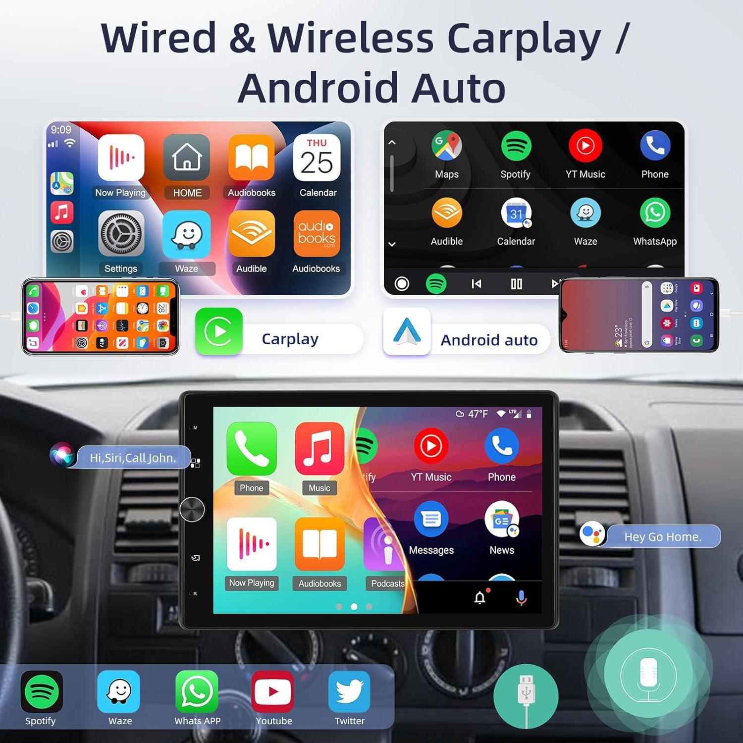 Estéreo de coche 1 Din EKAT 10.4" Pantalla Táctil Carplay GPS