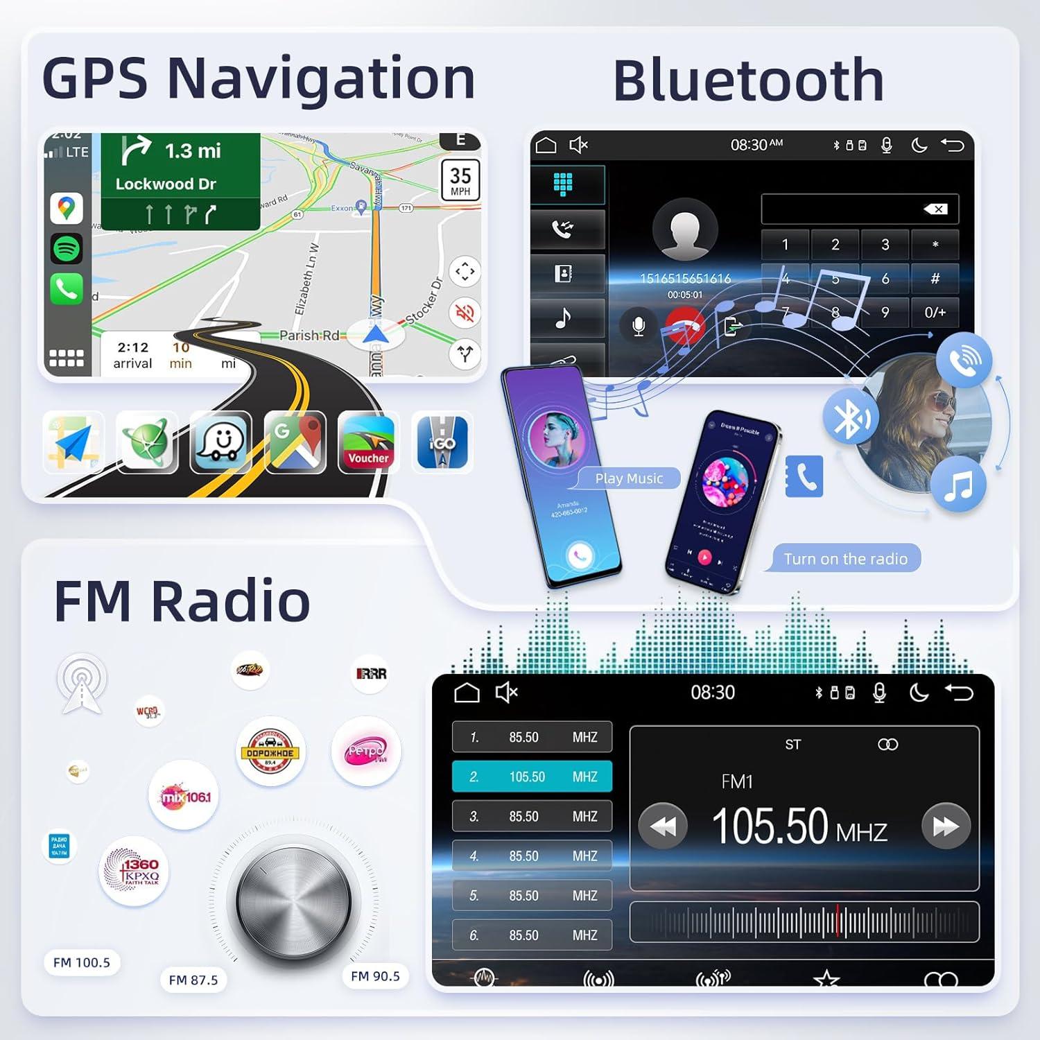 Estéreo de coche 1 Din EKAT 10.4" Pantalla Táctil Carplay GPS