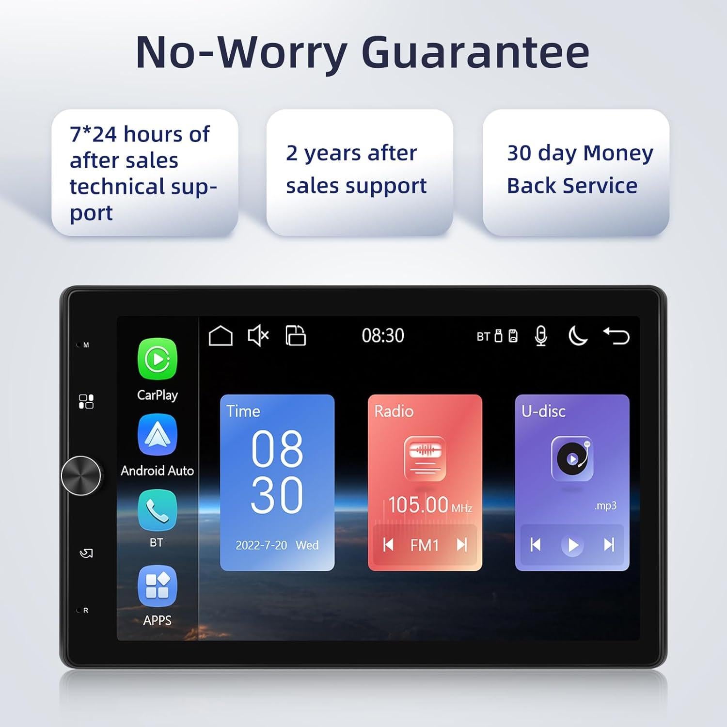 Estéreo de coche 1 Din EKAT 10.4" Pantalla Táctil Carplay GPS