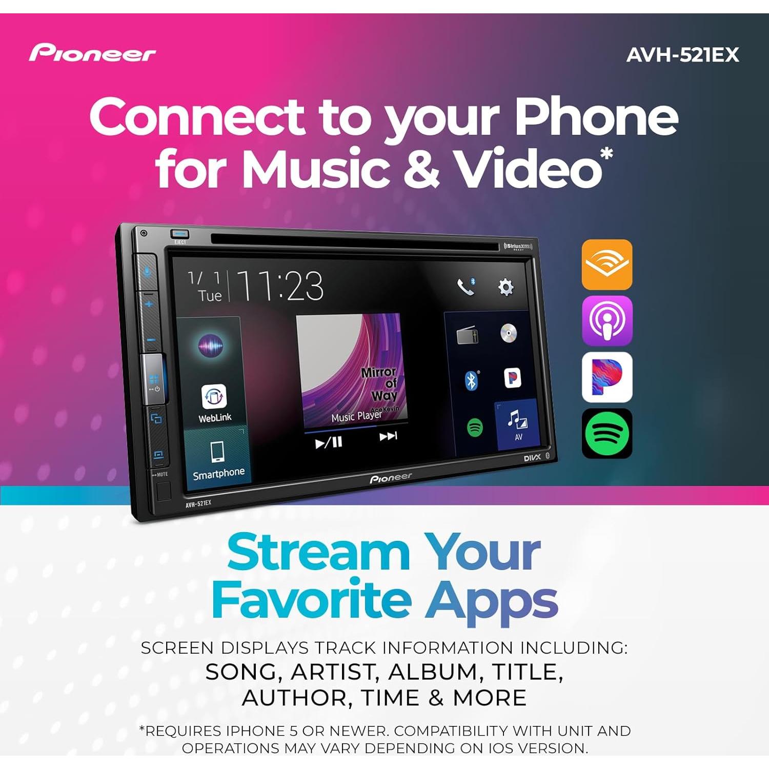 Receptor Multimedia Pioneer AVH-521EX Doble Din 6.8" Bluetooth