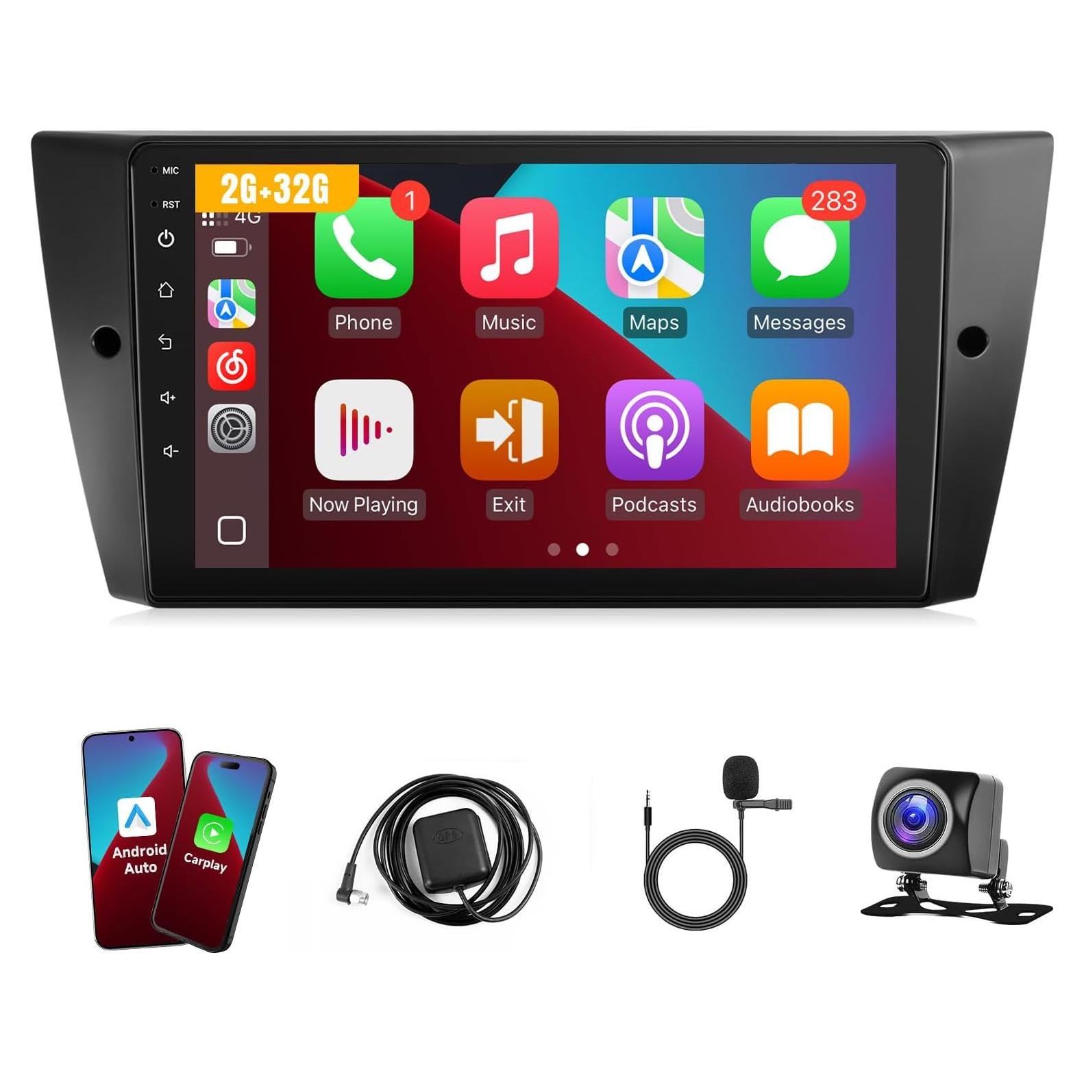 Estéreo de Coche Leadfan para BMW 3 E90 E91 E92 E93 2005-2011, Pantalla 9" con Carplay y Android Auto