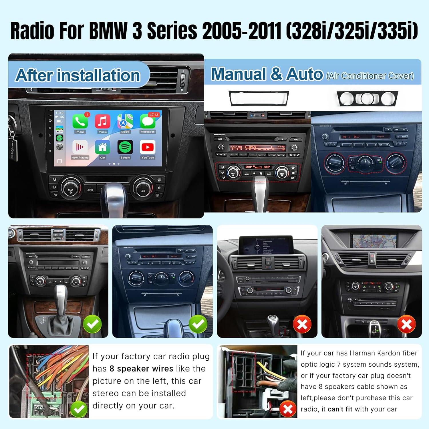 Estéreo de Coche Leadfan para BMW 3 E90 E91 E92 E93 2005-2011, Pantalla 9" con Carplay y Android Auto