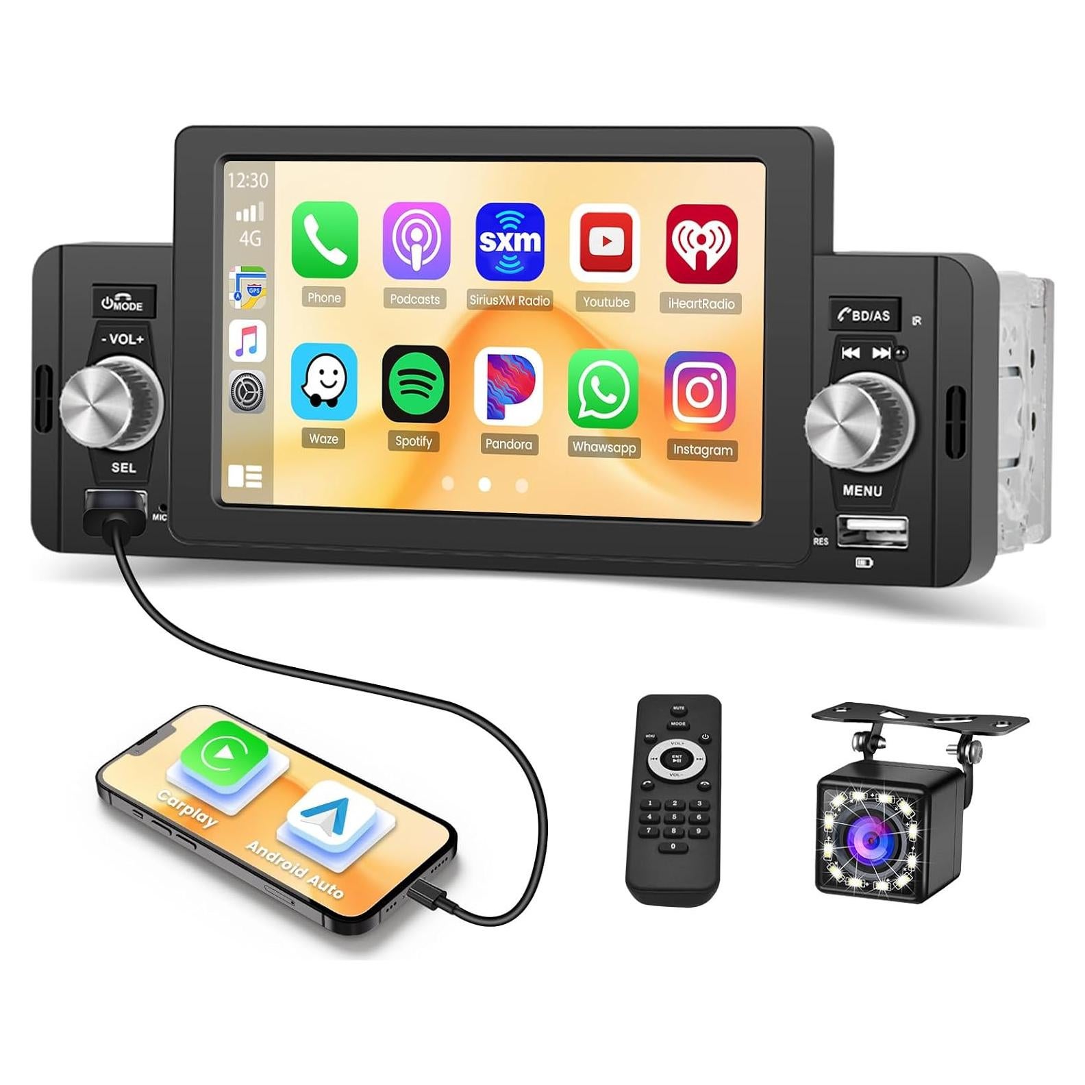 Estéreo de Coche Hikity 5" Una Din con Carplay y Android Auto