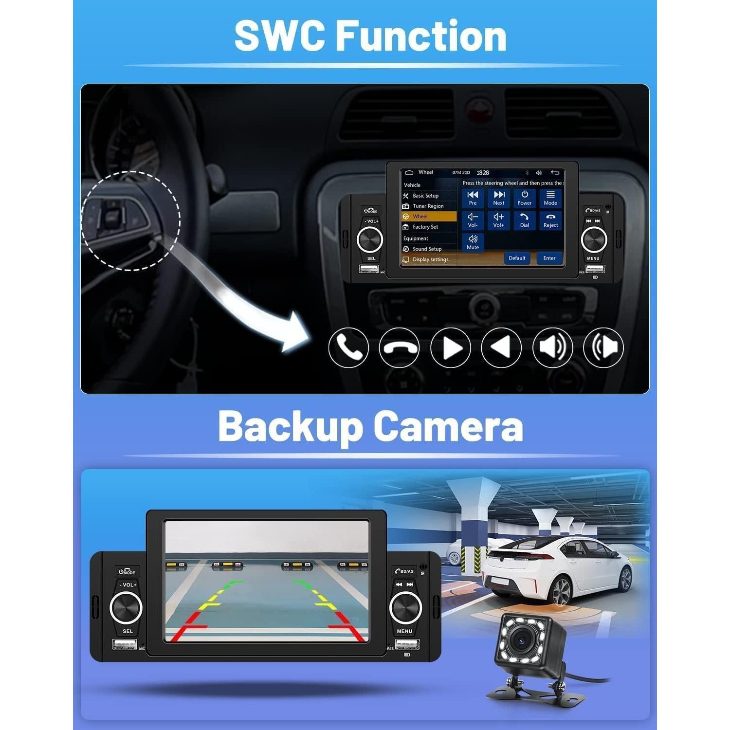 Estéreo de Coche Hikity 5" Una Din con Carplay y Android Auto