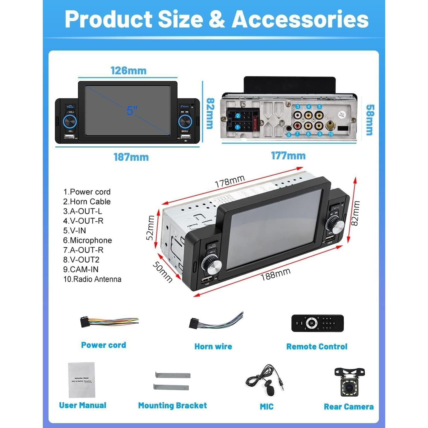 Estéreo de Coche Hikity 5" Una Din con Carplay y Android Auto