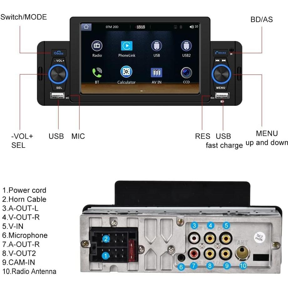 Estéreo de Coche Hikity 5" Una Din con Carplay y Android Auto