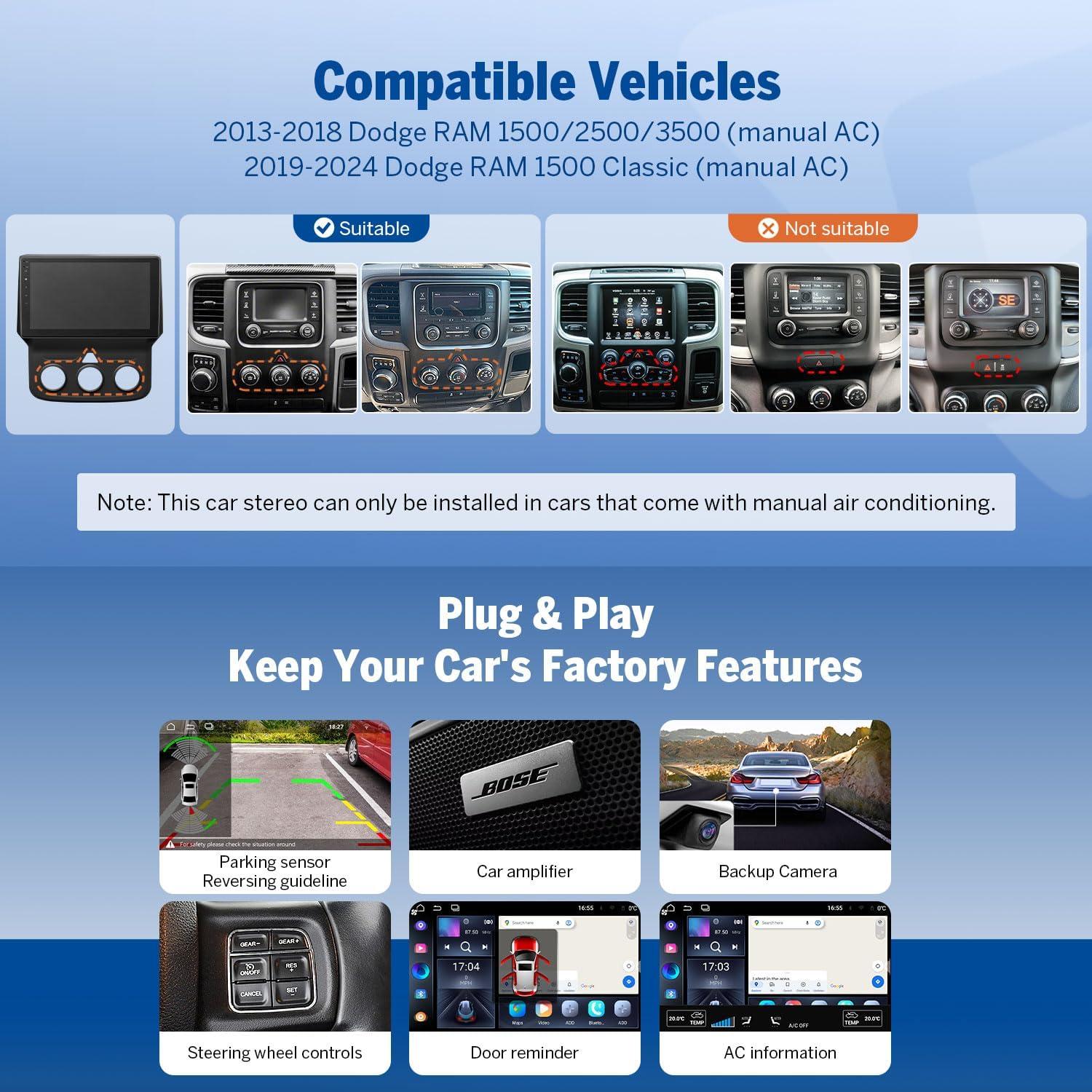 Estéreo de Coche Eonon DGRMX6 Android 14 para Dodge RAM 2013-2018