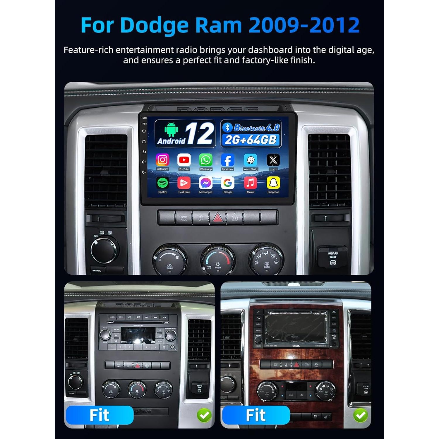 Radio de Coche Jingelsye para Dodge Ram 2009-2012, 10" GPS