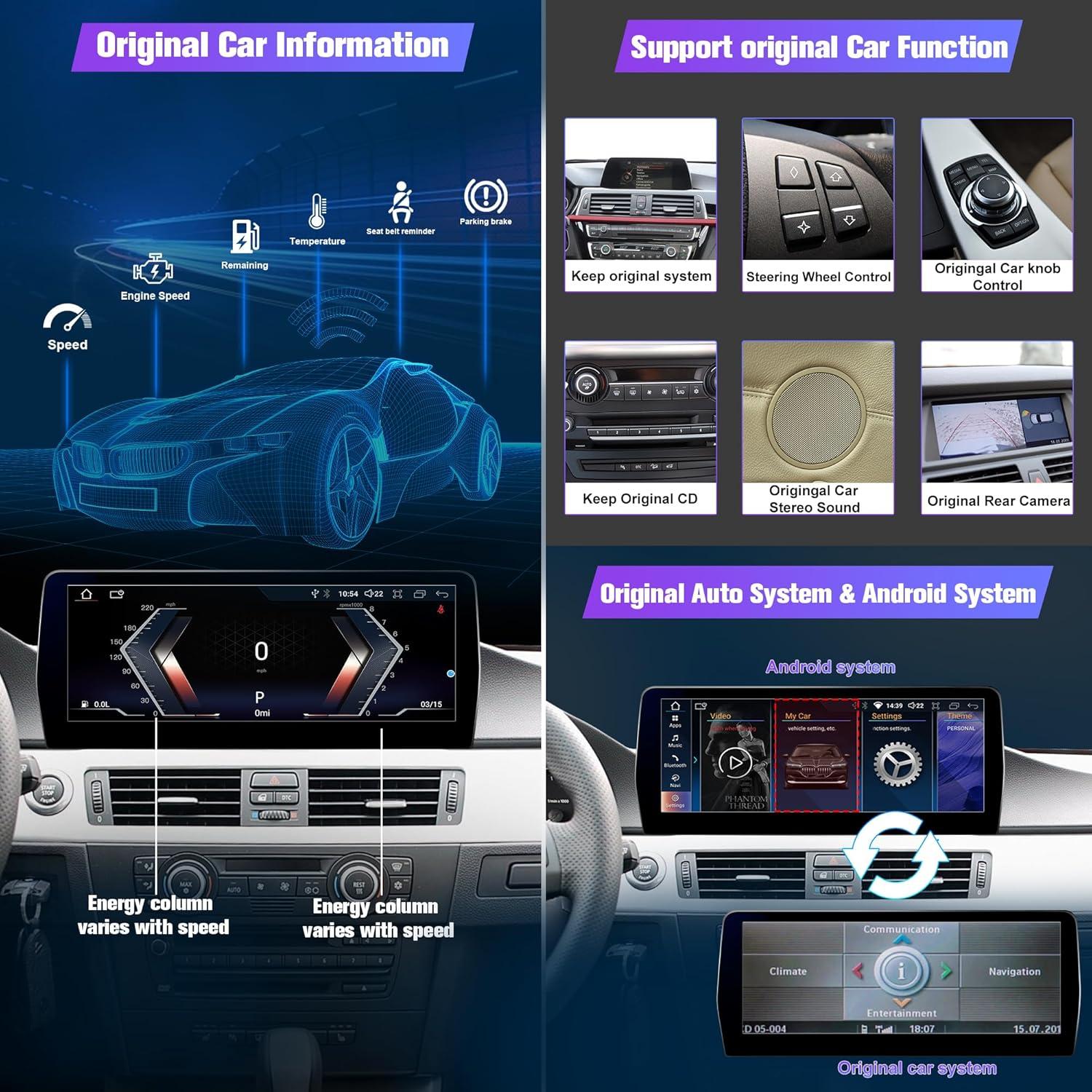 Estéreo Android 12.3" Pioowirk para BMW E90 E91 E92 E93 2009-2012