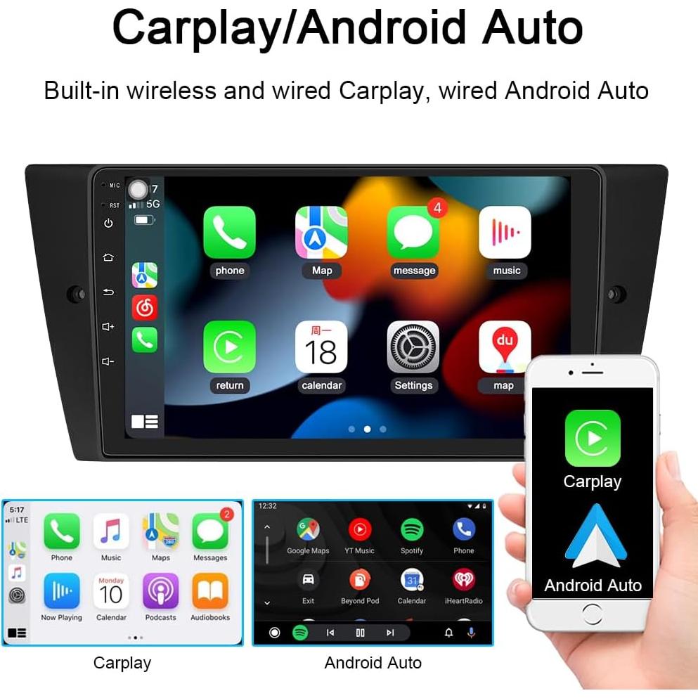 Unidad Principal Android Estéreo de Coche BMW E90 E91 E92 E93 9" CarPlay y Android Auto